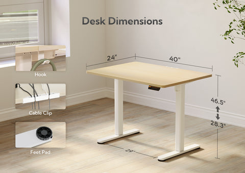 Electric Standing Desk, White Frame/Nature Top