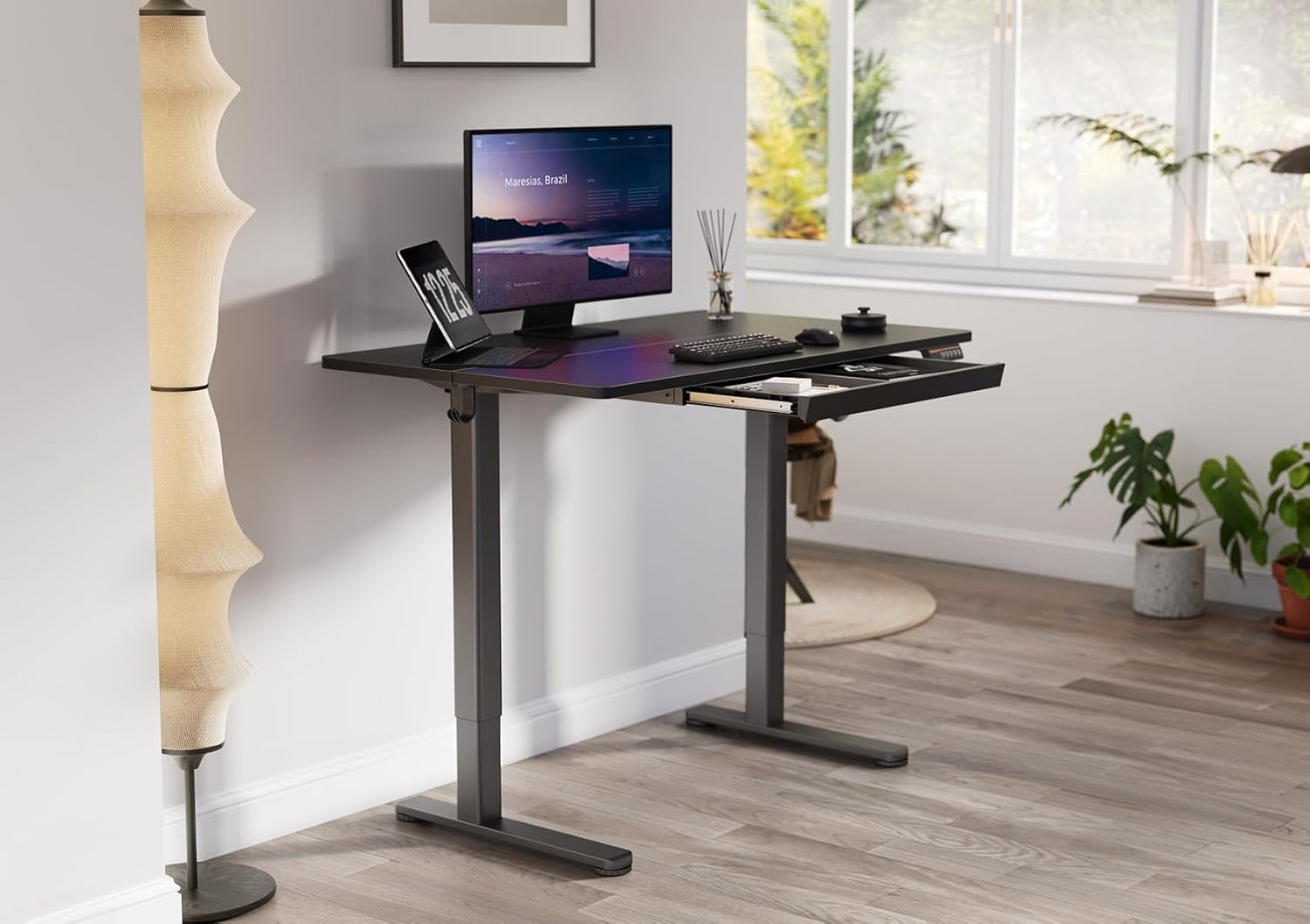 Standing Desk with Drawers, 48 x 24 Inch Adjustable Height Stand Up Desk, Sit Stand Computer Desk for Home Office, Black