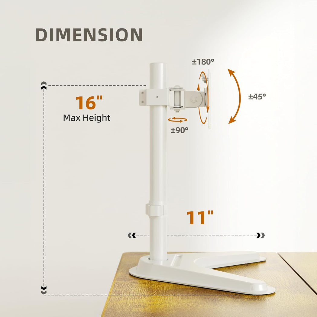 Monitor Mount, Ergonomic Adjustable Monitor Stand for Max 32 inch Screens, Adjustable Computer Monitor Stand up to 20 lbs, VESA Mounting Holes 75&100mm, White