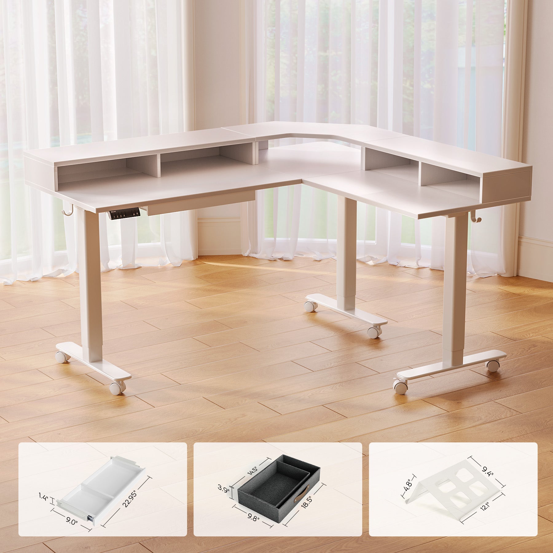 Claiks 63-Inch L-Shape Adjustable Height Standing Desk with