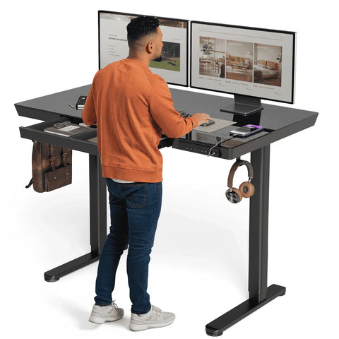 Black Glass Usb Port Electric Adjustable Standing Desk With Drawer-BJ3-HB