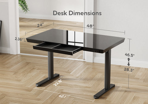 Black Electric USB Ports Adjustable Height Glass Standing Desk with Drawers -W13-HB