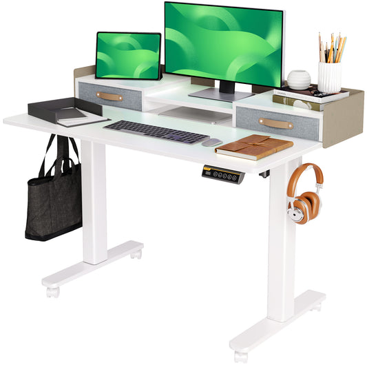 Standing Desk with Drawers, White
