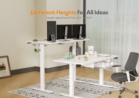 Claiks 站立式办公桌，带键盘托盘，站立式办公桌可调节高度，适用于家庭办公室和电脑工作站的升降办公桌，白色
