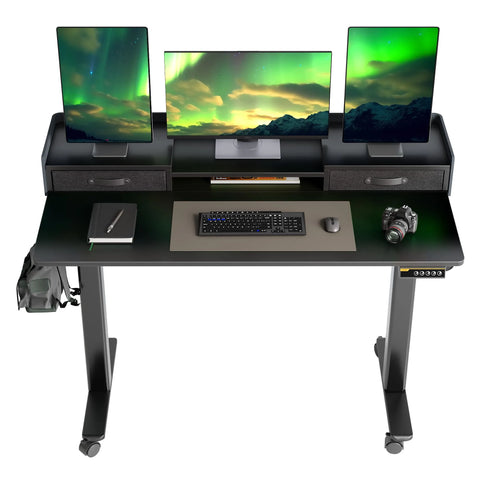 Black Adjustable Height Electric Standing Desk with Storage Shelves and Splice Board-Q7-HM