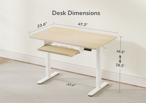 Claiks 带键盘托盘的站立式办公桌、可调节高度的站立式办公桌、适合家庭办公室和电脑工作站的升降桌、自然