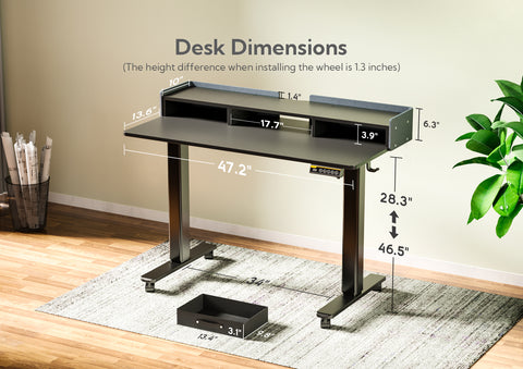 Standing Desk with Drawers,Black