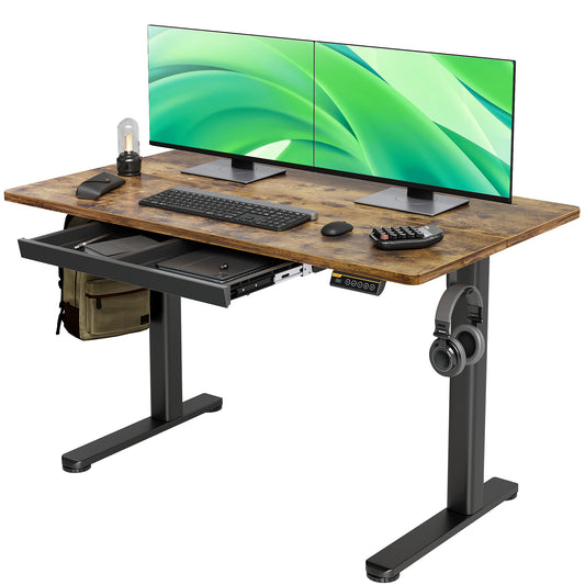 Rustic Brown Electric Adjustable Height Standing Desk with Drawers-JX5-FG