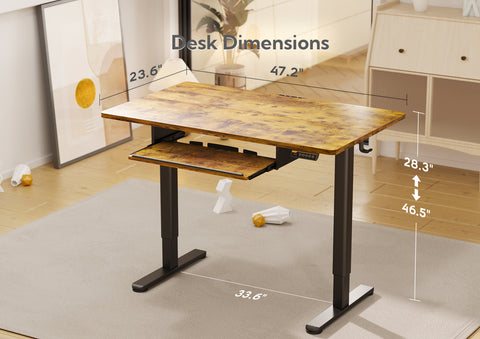 Claiks 站立式办公桌，带键盘托盘，站立式办公桌可调节高度，适合家庭办公室和电脑工作站的升降办公桌，质朴棕色