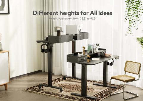 Black Adjustable Height Electric Standing Desk with Storage Shelves and Splice Board-Q5-HM