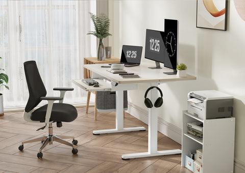 Claiks 带键盘托盘的站立式办公桌、可调节高度的站立式办公桌、适合家庭办公室和电脑工作站的升降桌、自然