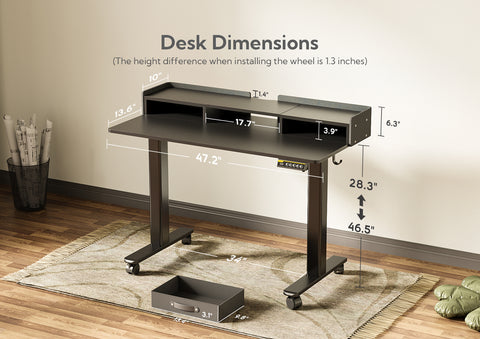 Black Electric Adjustable Standing Desk with Drawers Storage Shelf and Splice Board-Q9-HM