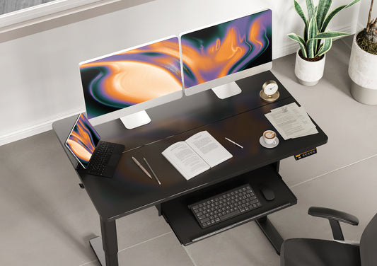 Claiks 站立式办公桌，带键盘托盘，站立式办公桌可调节高度，适用于家庭办公室和电脑工作站的升降办公桌，黑色