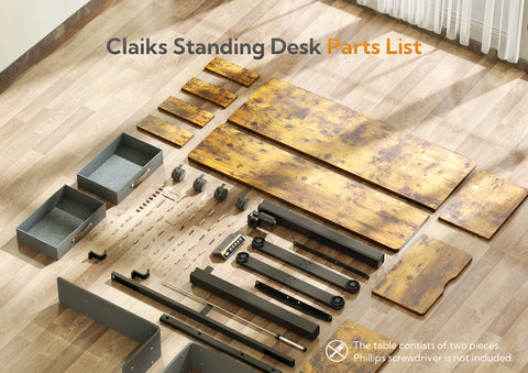 Claiks スタンディングデスク 引き出し付き スタンドアップ電動スタンディングデスク 高さ調節可能 収納棚とスプライスボード付き シットスタンドデスク 素朴なブラウン