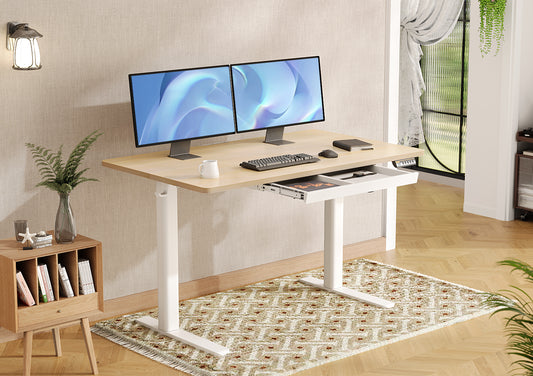 Claiks 站立式办公桌带抽屉，站立式电动站立式办公桌可调节高度，坐立式办公桌电脑工作站，自然