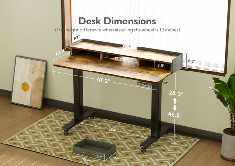 Rustic Brown Electric Adjustable Standing Desk with Drawers Storage Shelf and Splice Board-Q9-FG