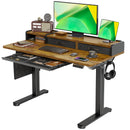 Rustic Brown Power Outlets and Type-C Standing Desk with Drawers and Shelves -JX4-FG