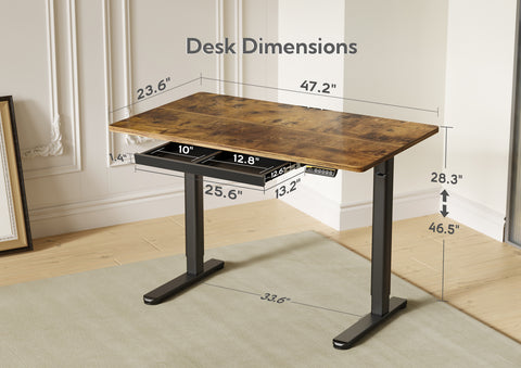 Claiks 站立式办公桌带抽屉，站立式电动站立式办公桌可调节高度，坐立式办公桌电脑工作站，质朴棕色