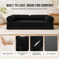 Claiks 75" Convertible Sofa Bed, Corduroy Futon Couch Pull Out Bed, No Assembly Boneless Couches for Living Room Bedroom Apartment, Black