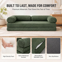 Claiks 75" Convertible Sofa Bed, Corduroy Futon Couch Pull Out Bed, No Assembly Boneless Couches for Living Room Bedroom Apartment, Black