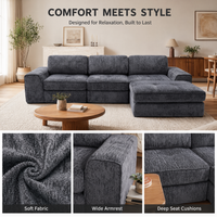 Claiks Boneless Cloud Couch Sectional Sofa, L Shaped Couch, Dark Grey | 123" oversized , wide arm, 3 Seater with Ottoman Modular Sofa, deep seat, Couches for living room, home sofa