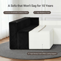 Claiks 128" Modular Sectional Sofa, Modern U-Shaped Cloud Couch with Double Chaise, Boneless Couch with 6 Pillows, Deep Seat Sofa for Living Room Bedroom, No Assembly Required, Black