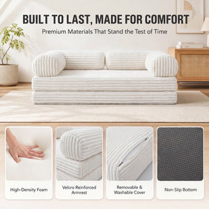 Claiks 3-in-1 Folding Double Sofa Bed 150cm Corduroy Foam | 25D high-density foam, removable washable cover, wide armrests, no assembly, ideal for small spaces and guests