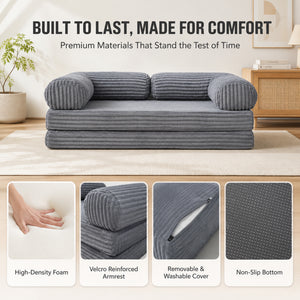 Claiks 3-in-1 Folding Double Sofa Bed 150cm Corduroy Foam | 25D high-density foam, removable washable cover, wide armrests, no assembly, ideal for small spaces and guests