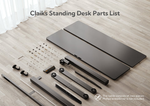 Claiks 电动站立式办公桌，可调节高度站立式办公桌，带拼接板的坐站式家庭办公桌，黑色框架/黑色顶部