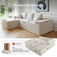 Claiks Boneless Couch, Cloud Couch Sectional, L-Shape Corduroy Modular Sectional Sofa Deep Seat, Upholstered Couches for Living Room, No Assembly Required, Black, Right Facing Chaise