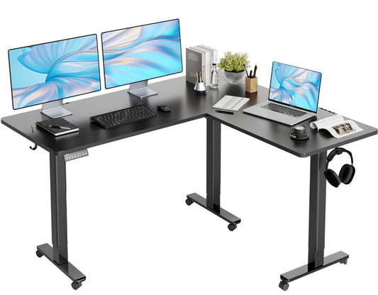 Black 63-Inch L Shaped Corner Height Adjustable Standing Desk-E3-HM