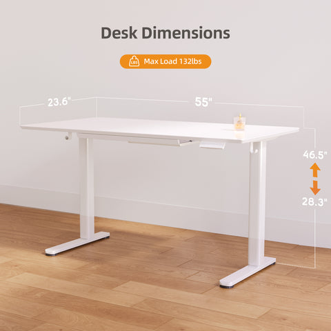 Super White Adjustable Quick Install Home Office Computer Glass Standing Desk with Drawers - W07-CB