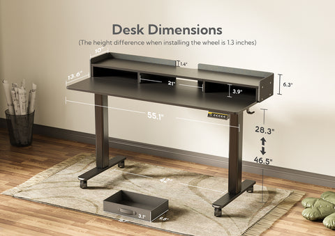 Black Adjustable Height Electric Standing Desk with Storage Shelves and Splice Board-Q5-HM