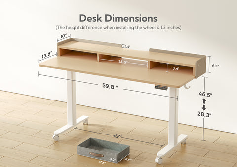 Natural Adjustable Height Electric Standing Desk with Storage Shelves and Splice Board-Q7-QW