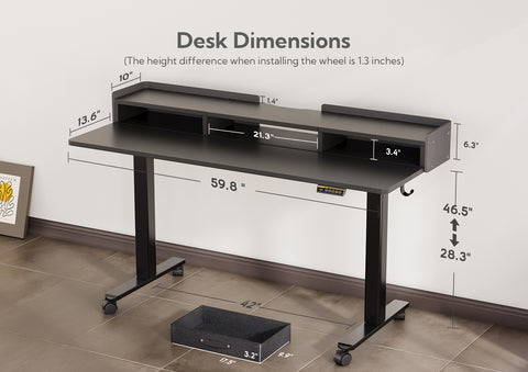 Black Adjustable Height Electric Standing Desk with Storage Shelves and Splice Board-Q7-HM