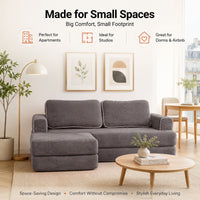 Claiks Futon Sofa Bed, Boneless L-Shaped Floor Couch with Ottoman, Darkgrey | Sleeper Sofa Bed with Movable Ottoman and 2 Pillows, Sectional Love Seat Couches for Living Room, No Assembly