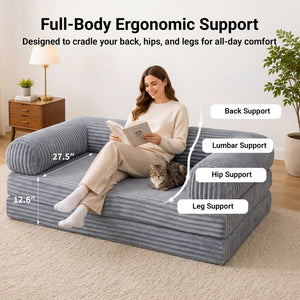 Claiks 3-in-1 Folding Double Sofa Bed 150cm Corduroy Foam | 25D high-density foam, removable washable cover, wide armrests, no assembly, ideal for small spaces and guests