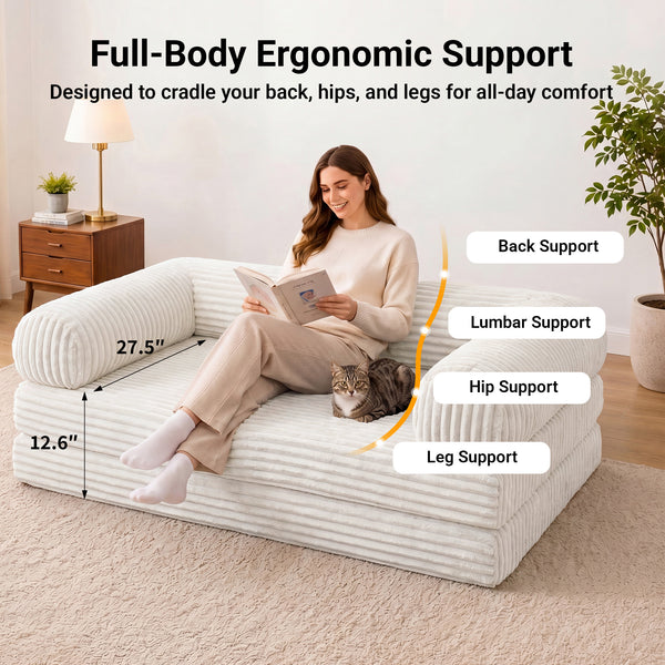 Claiks 3-in-1 Folding Double Sofa Bed 150cm Corduroy Foam | 25D high-density foam, removable washable cover, wide armrests, no assembly, ideal for small spaces and guests