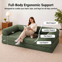 Claiks 75" Convertible Sofa Bed, Corduroy Futon Couch Pull Out Bed, No Assembly Boneless Couches for Living Room Bedroom Apartment, Black