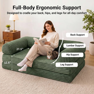 Claiks 3-in-1 Folding Double Sofa Bed 150cm Corduroy Foam | 25D high-density foam, removable washable cover, wide armrests, no assembly, ideal for small spaces and guests