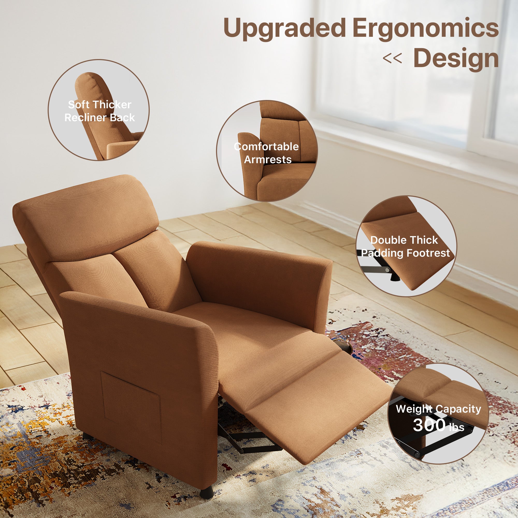Claiks Power Recliner Chair for Adults, Adjustable Reclining Chair, Comfortable Recliner Couch with Side Pockets&Wire Remote Control, for Living Room, Home Theater, Bedroom, Linen Fabric