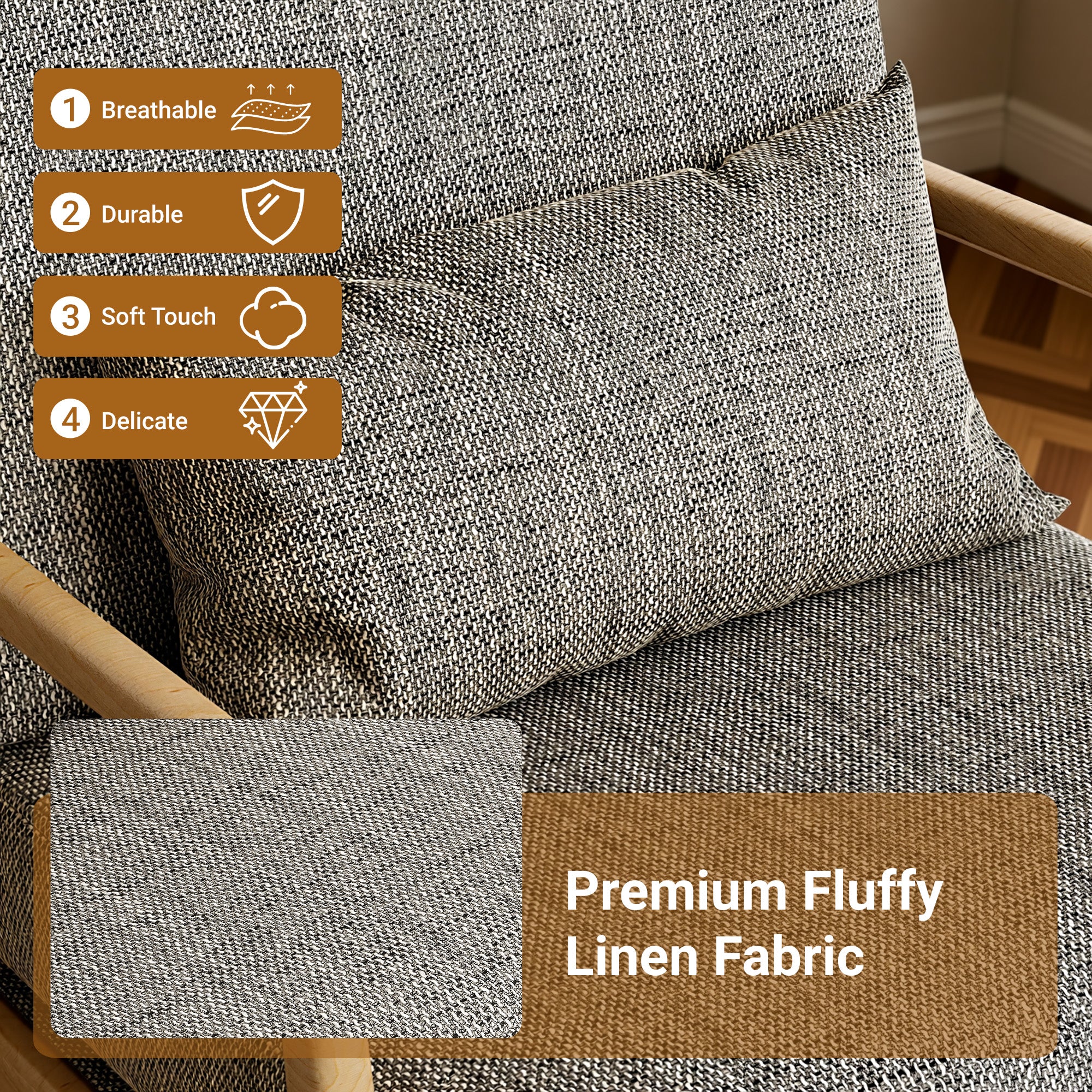 Claiks Mid-Century Modern Accent Chair, Living Room Armchair with Solid Wood Frame & Lumbar Pillow, Comfy Upholstered Lounge Chair for Bedroom, Office, Corduroy, Beige