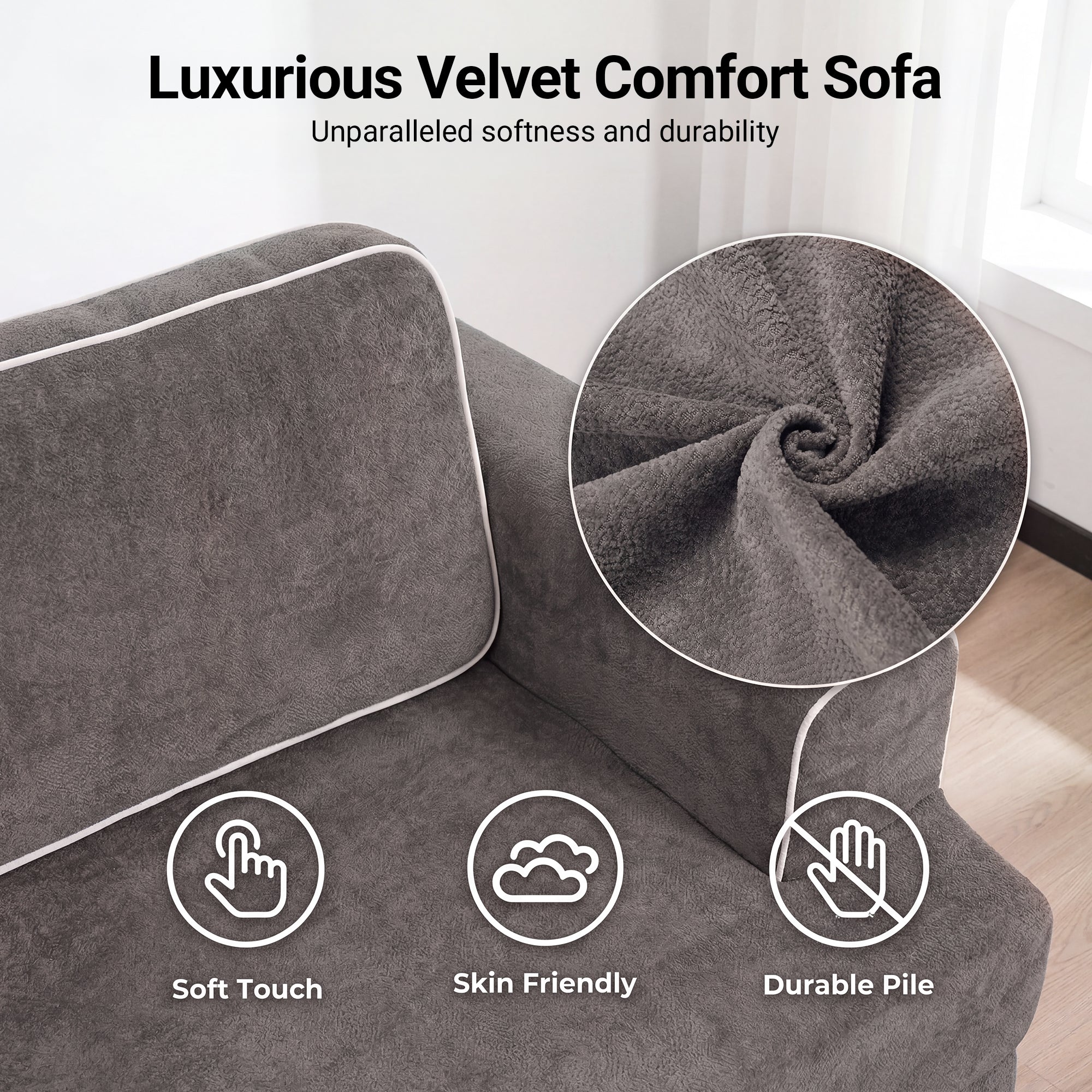 Claiks Futon Sofa Bed, Boneless L-Shaped Floor Couch with Ottoman, Darkgrey | Sleeper Sofa Bed with Movable Ottoman and 2 Pillows, Sectional Love Seat Couches for Living Room, No Assembly
