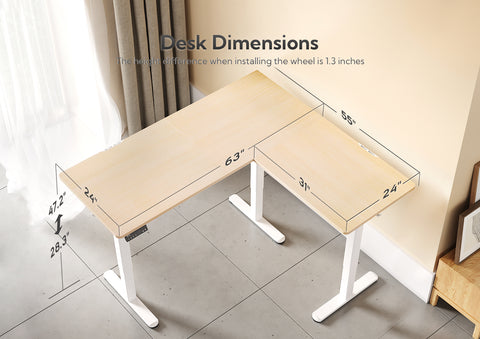 Natural 63-Inch L Shaped Corner Height Adjustable Standing Desk-E3-QW