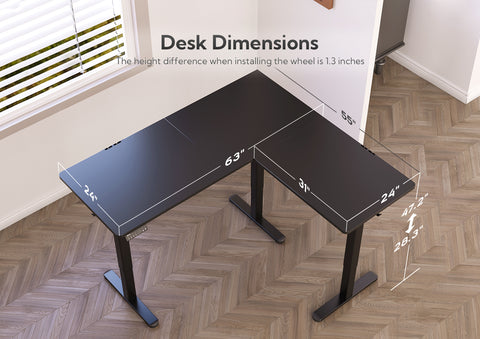 Black 63-Inch L Shaped Corner Height Adjustable Standing Desk-E3-HM