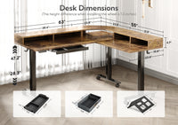 Rustic Brown L Shape Adjustable Height Splicing Plate Standing Desk with Drawers-E7-FG