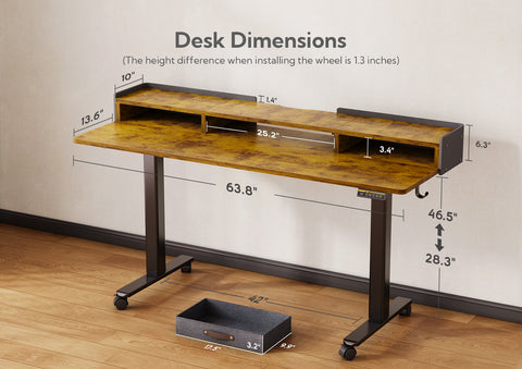 Rustic Brown Adjustable Height Electric Standing Desk with Storage Shelves and Splice Board-Q3-FG