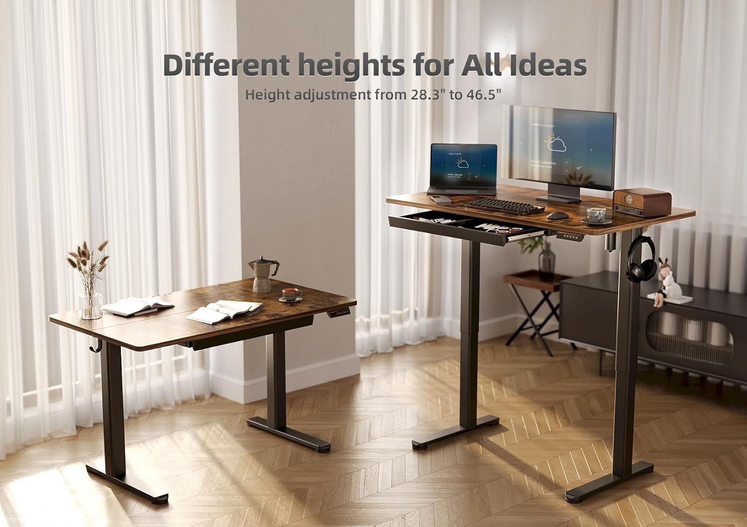 Electric Adjustable Height 48 x 24 Inch Stand Up Desks, Sit Stand Computer Desk for Home Office, Rustic Brown