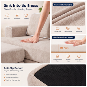 Claiks Folding Sofa Bed 180cm, 2 Seater Modular L-Shaped Chenille Sofa | 3-in-1 Convertible Design, Movable Ottoman, L-Shaped Modular Layout, Deep Seat, Small Space Solution