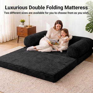 Claiks 3-in-1 Folding Double Sofa Bed 150cm Corduroy Foam | 25D high-density foam, removable washable cover, wide armrests, no assembly, ideal for small spaces and guests